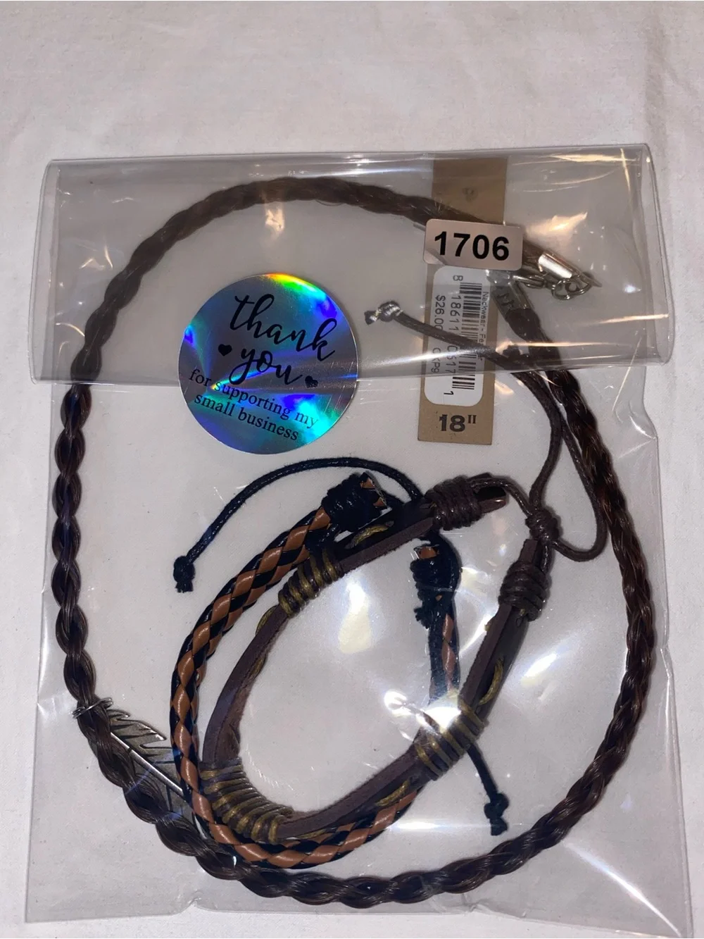 Men's Braided Leather Bracelet Set — Brown & Black and Necklace
